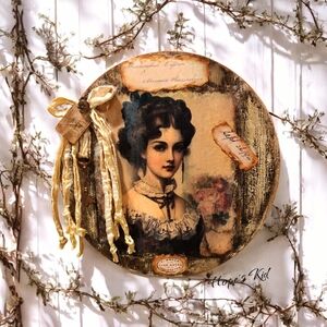 Vintage Style Wall Art with Ribbon Accent